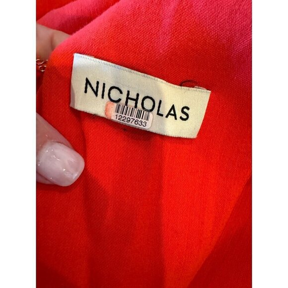 Nicholas Dress Women 10 Red V Neck Gathered Sleeve Fit And Flare Midi - Picture 10 of 12